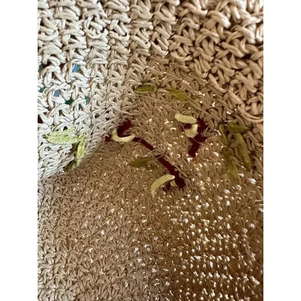 90’s Embroidered Straw Sun Hat